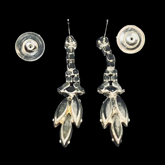 Vintage Silver Tone With Purple And Clear Glass Rhinestones Pierced Earrings - Picture 7 of 7